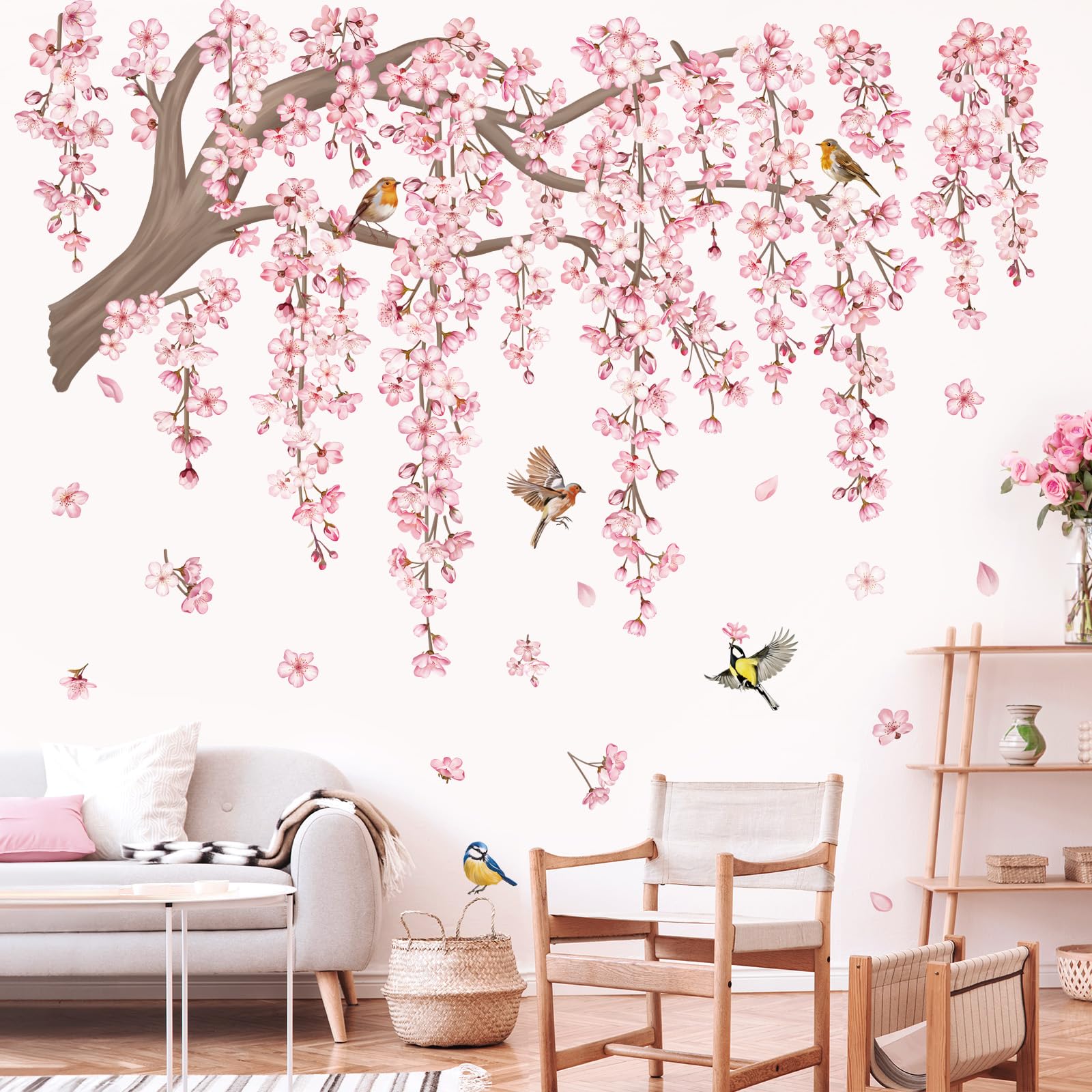 Decalmile birds on branch wall art introduces playful detail to hallways.