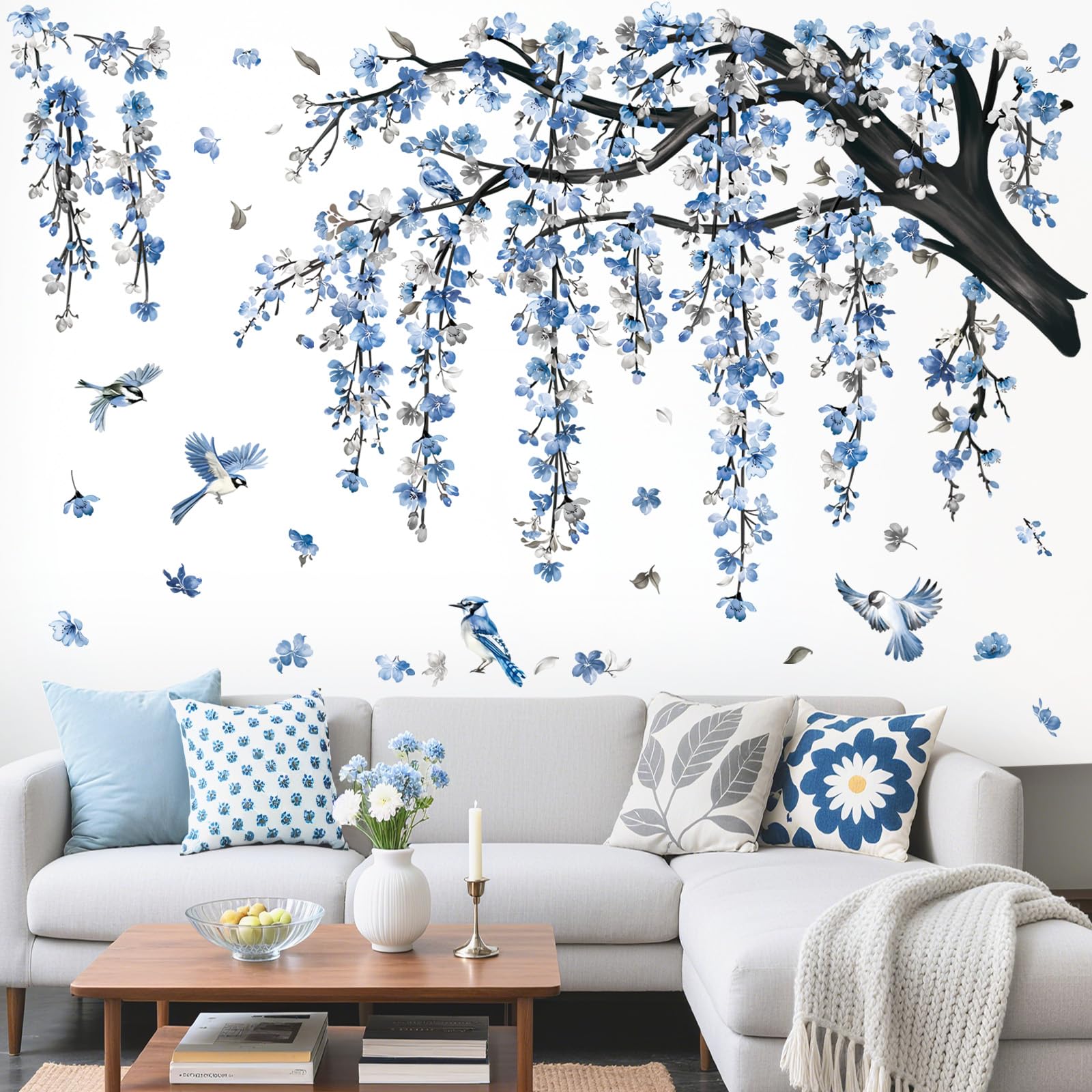 DecalMile floral birds wall decal complements TV walls with subtle grace