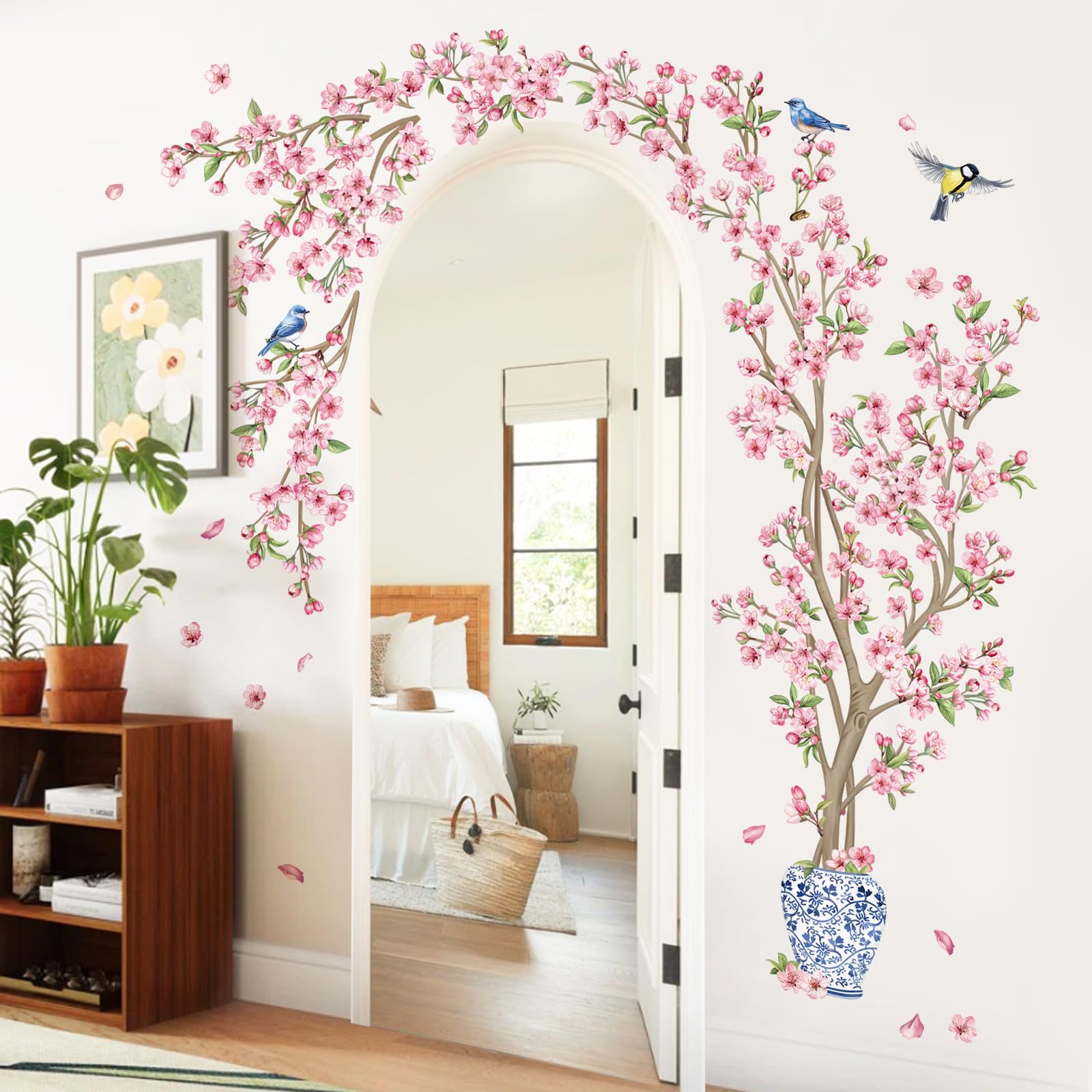 decalmile floral branch wall stickers brighten a bedroom with nature-inspired charm