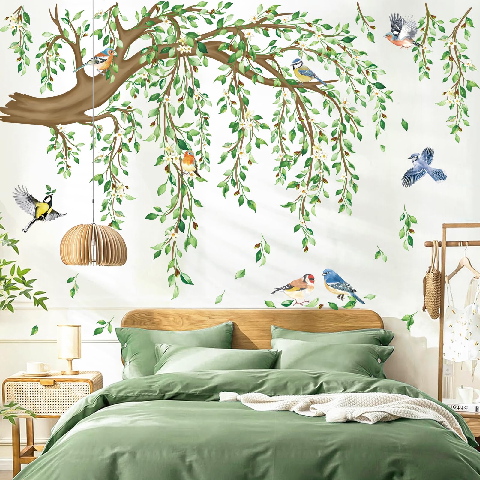 DecalMile hanging vine wall sticker with leaves for cozy living room ambiance.