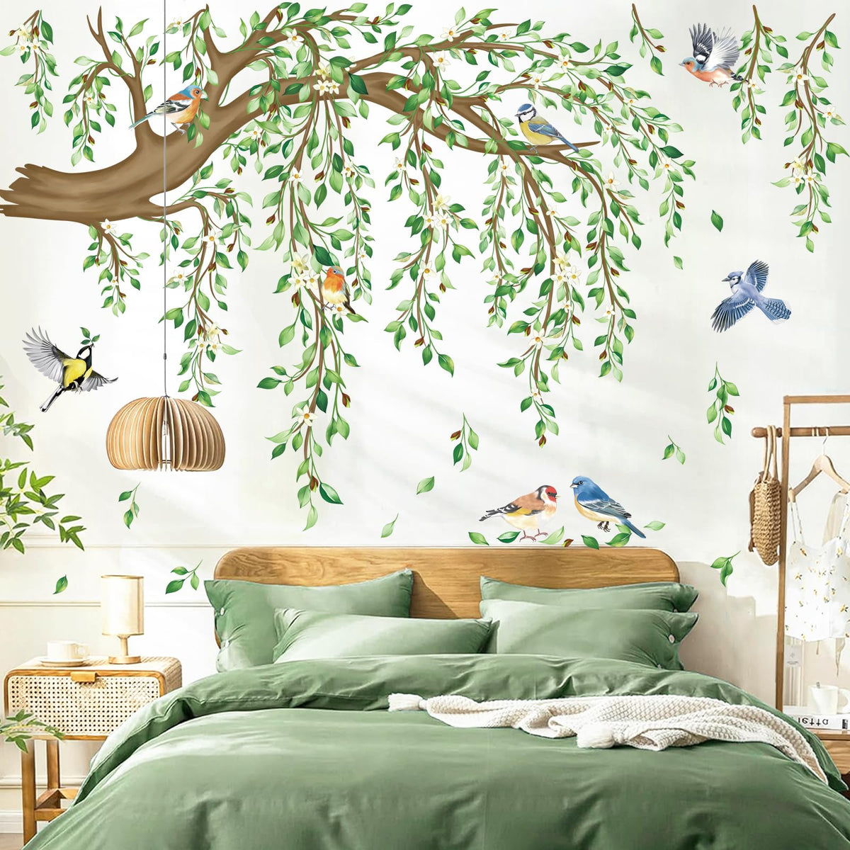DecalMile hanging vine wall sticker with leaves for cozy living room ambiance.