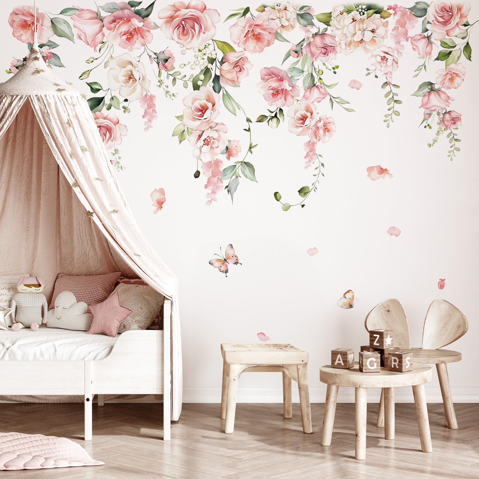 Decalmile large pink flower wall decal on smooth surface creates a charming focal point