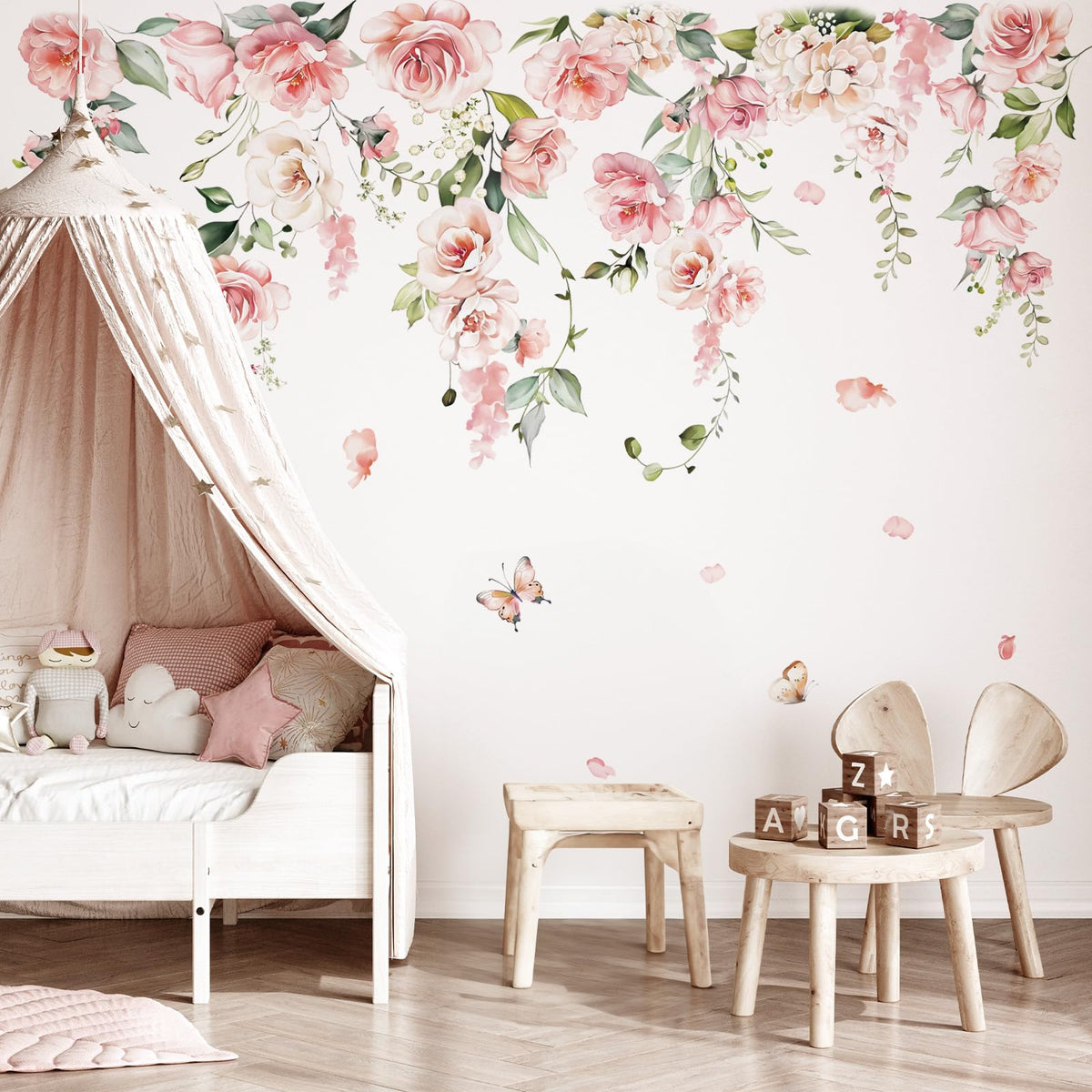 Decalmile large pink flower wall decal on smooth surface creates a charming focal point