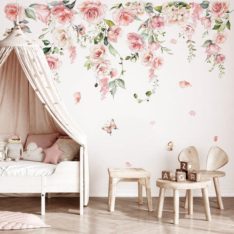 Decalmile large pink flower wall decal on smooth surface creates a charming focal point