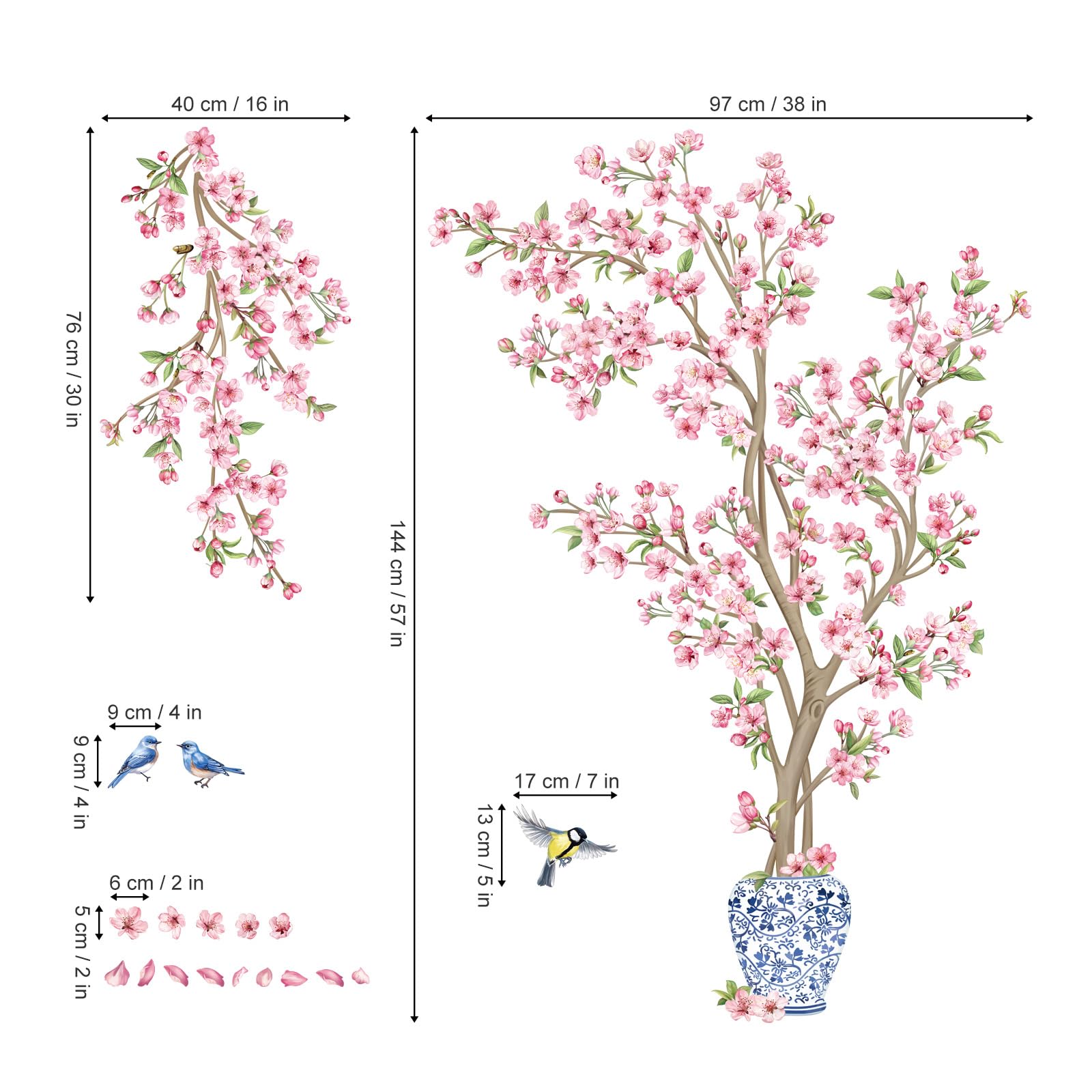 decalmile living room wall art enhances the TV background with blossom accents