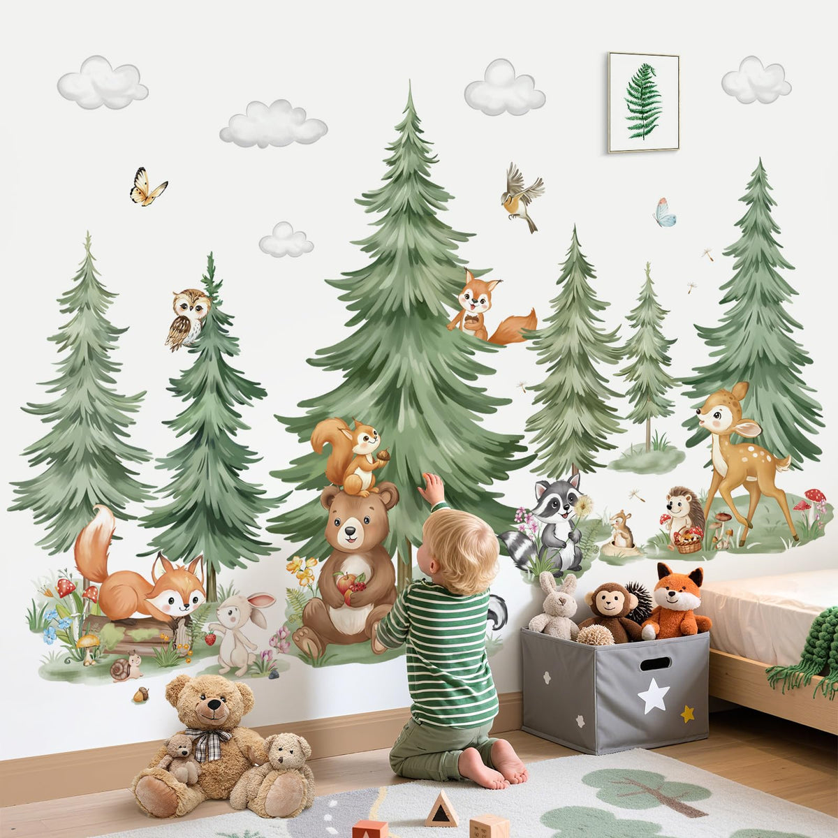 Decalmile mountain tree forest wall decal creates a playful kids' room backdrop.