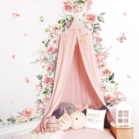 Decalmile nursery pink roses wall decor brightens spaces for playful ambiance