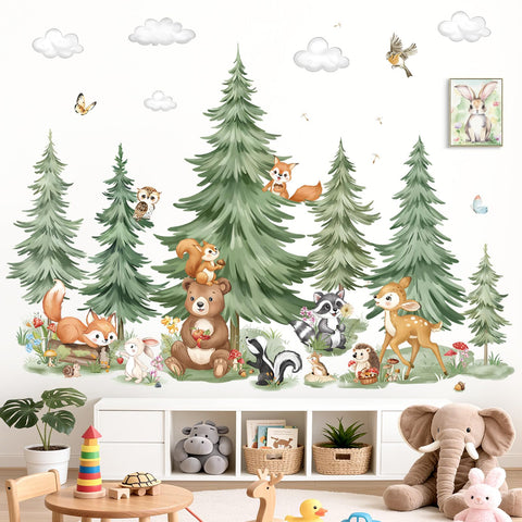Decalmile pine tree forest wall sticker adds bright color for easy DIY decor.
