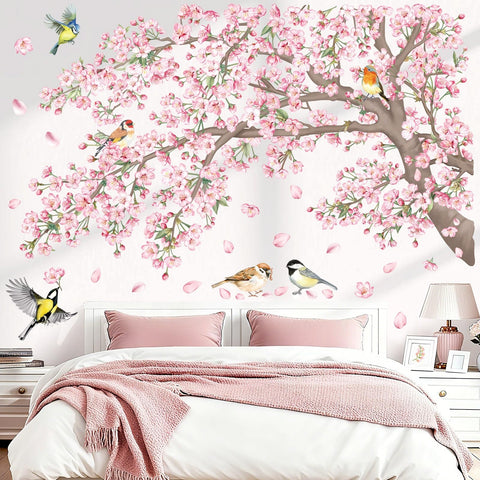 DecalMile pink birds on branch wall decal enhances bedroom decor