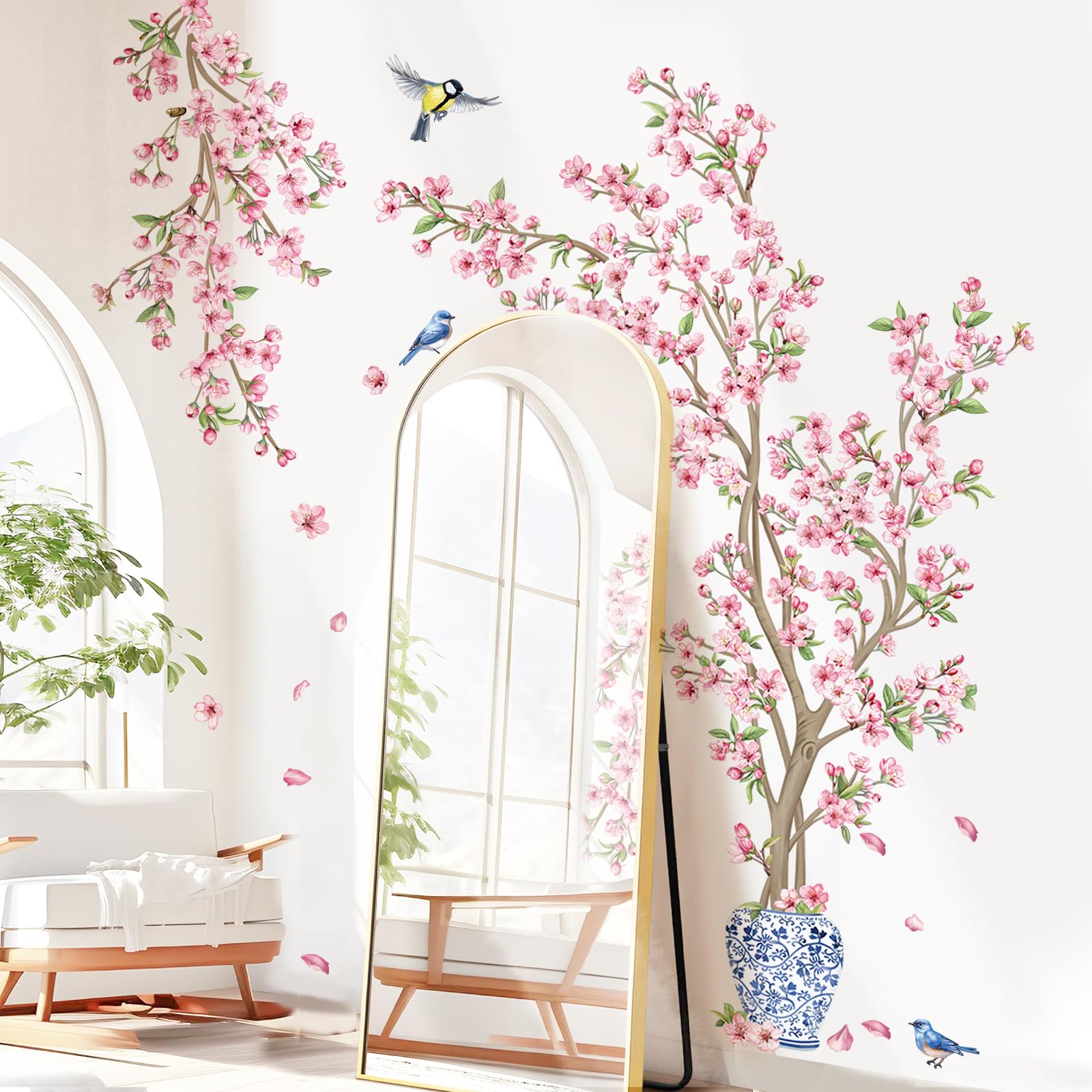 decalmile pink cherry blossom tree wall decal adds delicate color to living rooms