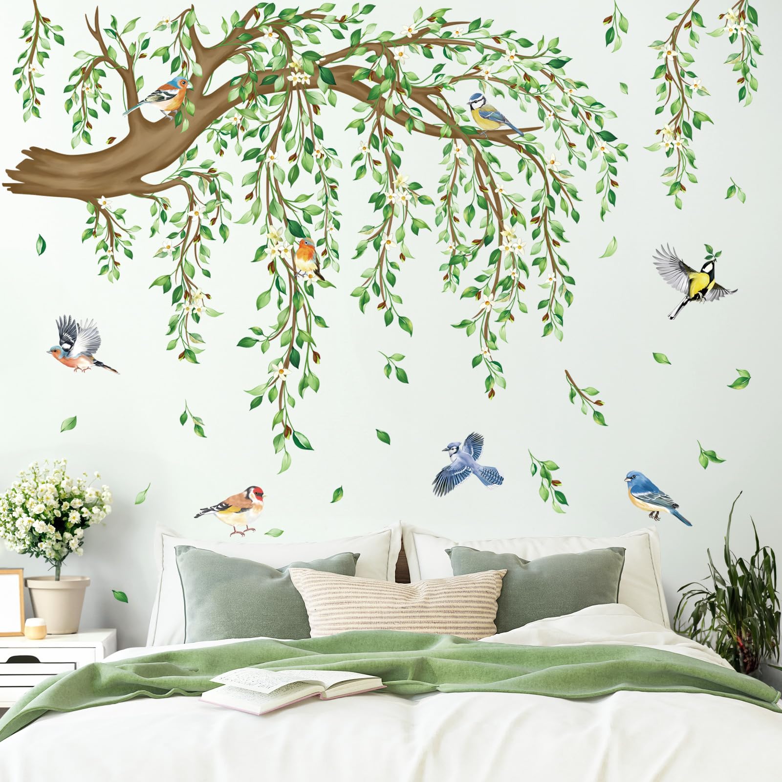 DecalMile tree branch wall art elevating your TV background setting.