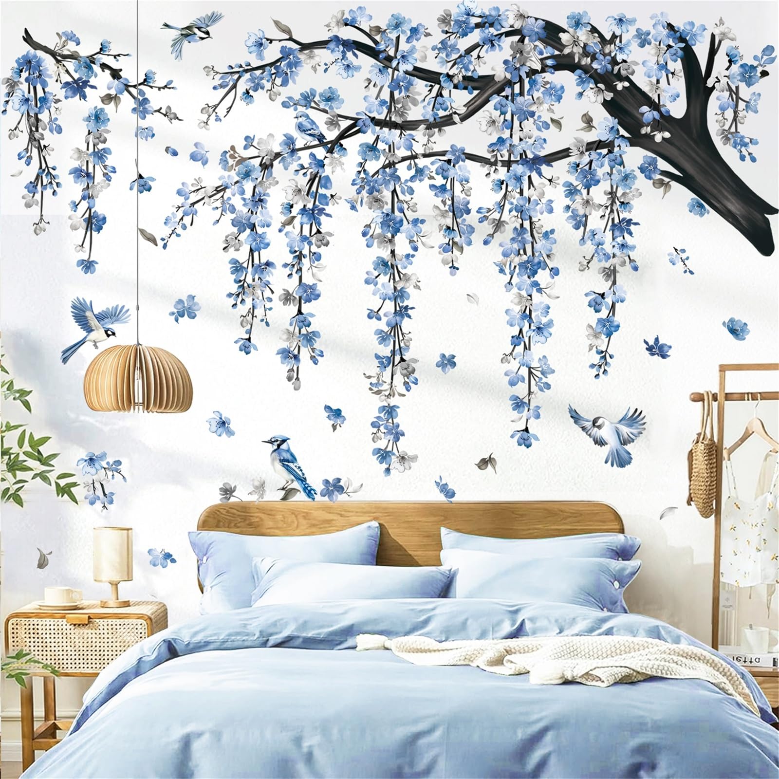 DecalMile watercolor cherry blossom tree wall sticker adds soft elegance to a bedroom