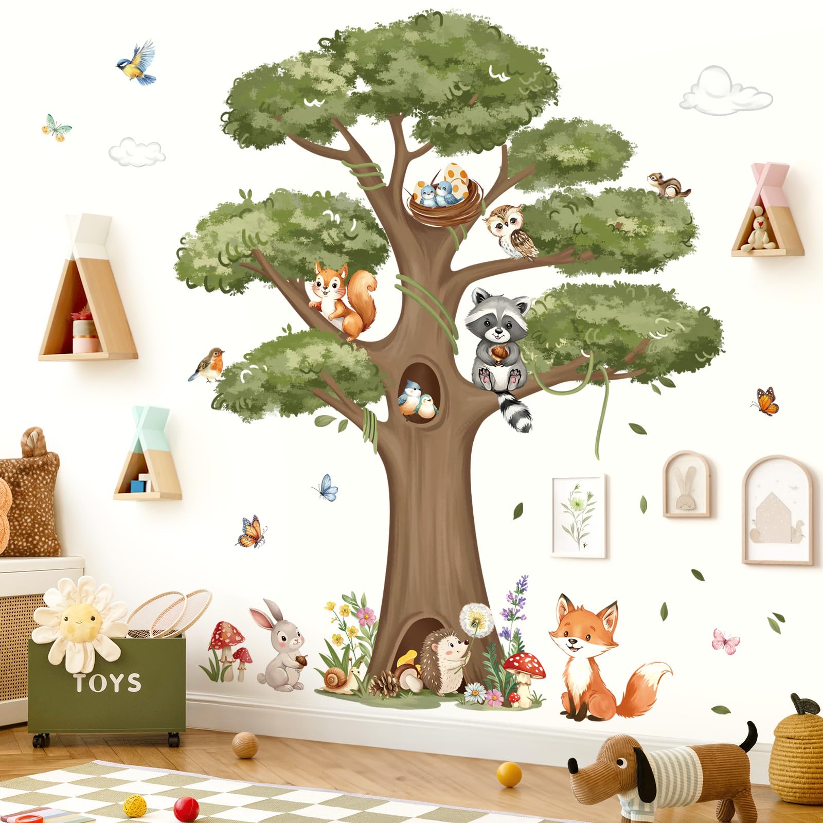 Decalmile woodland animals tree stickers brighten kids' rooms with a playful forest scene.