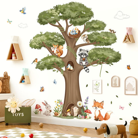 Decalmile woodland animals tree stickers brighten kids' rooms with a playful forest scene.