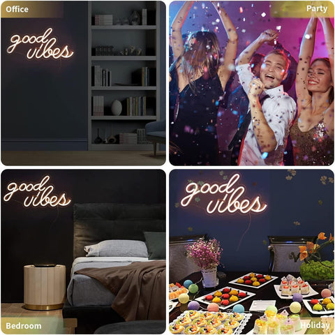 DECANIT Good Vibes neon sign USB powered for flexible placement.
