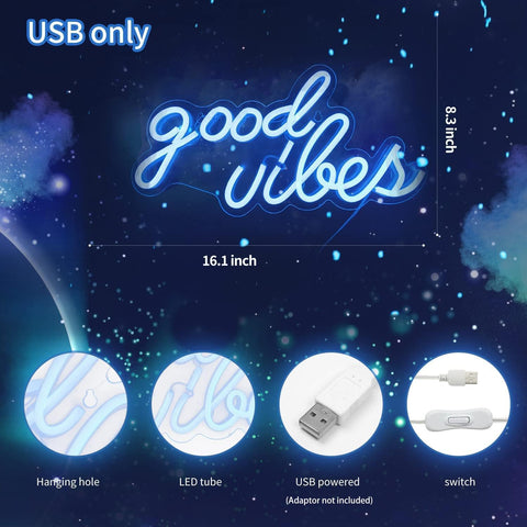 DECANIT Good Vibes neon sign ice blue desk lighting for a cozy workspace