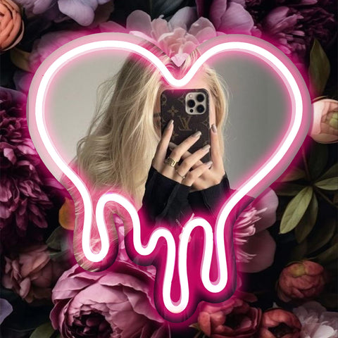 DECANIT Heart Neon Sign enhances storefront decor with a pink glow.
