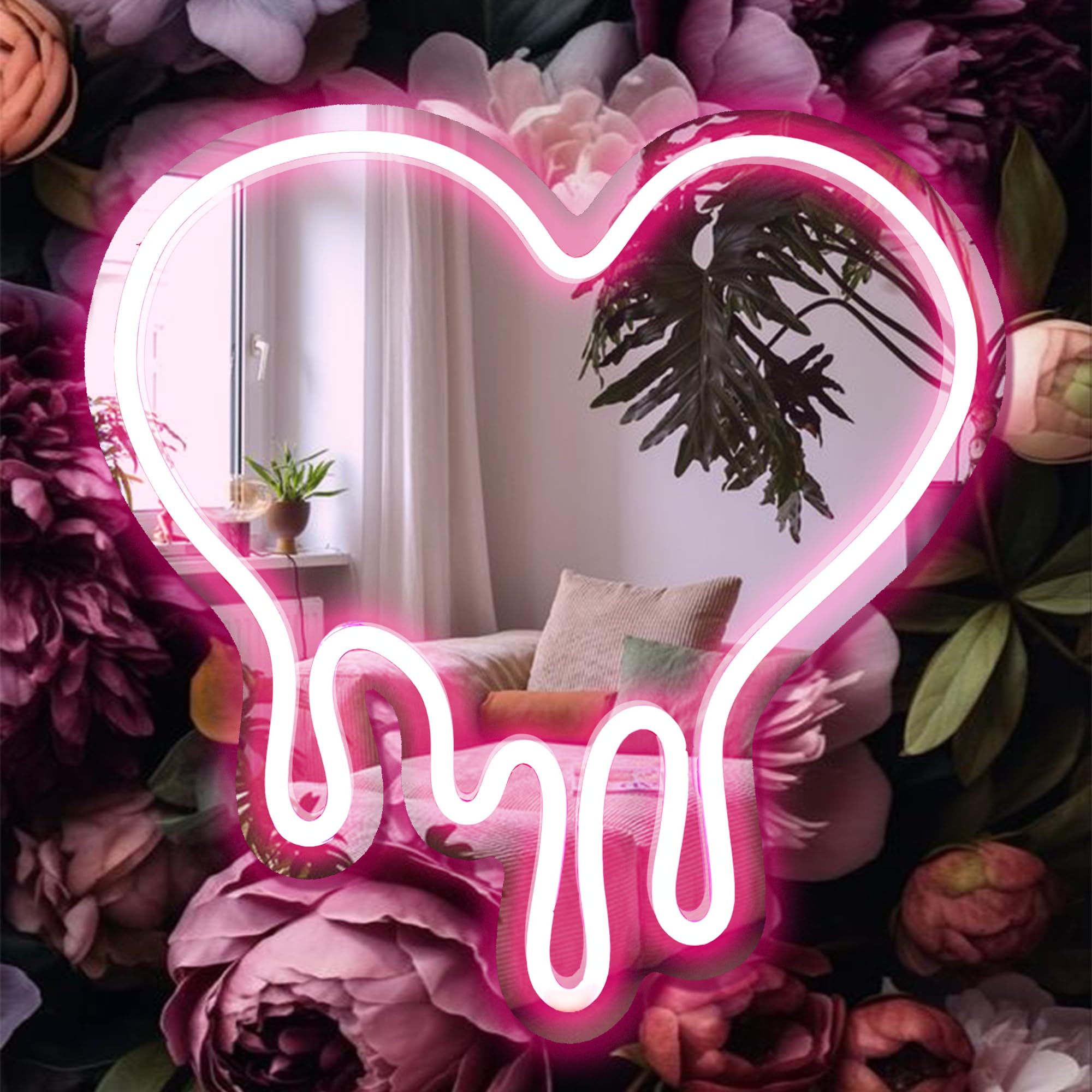 DECANIT Heart Neon Sign with pink visual lighting for cozy rooms.