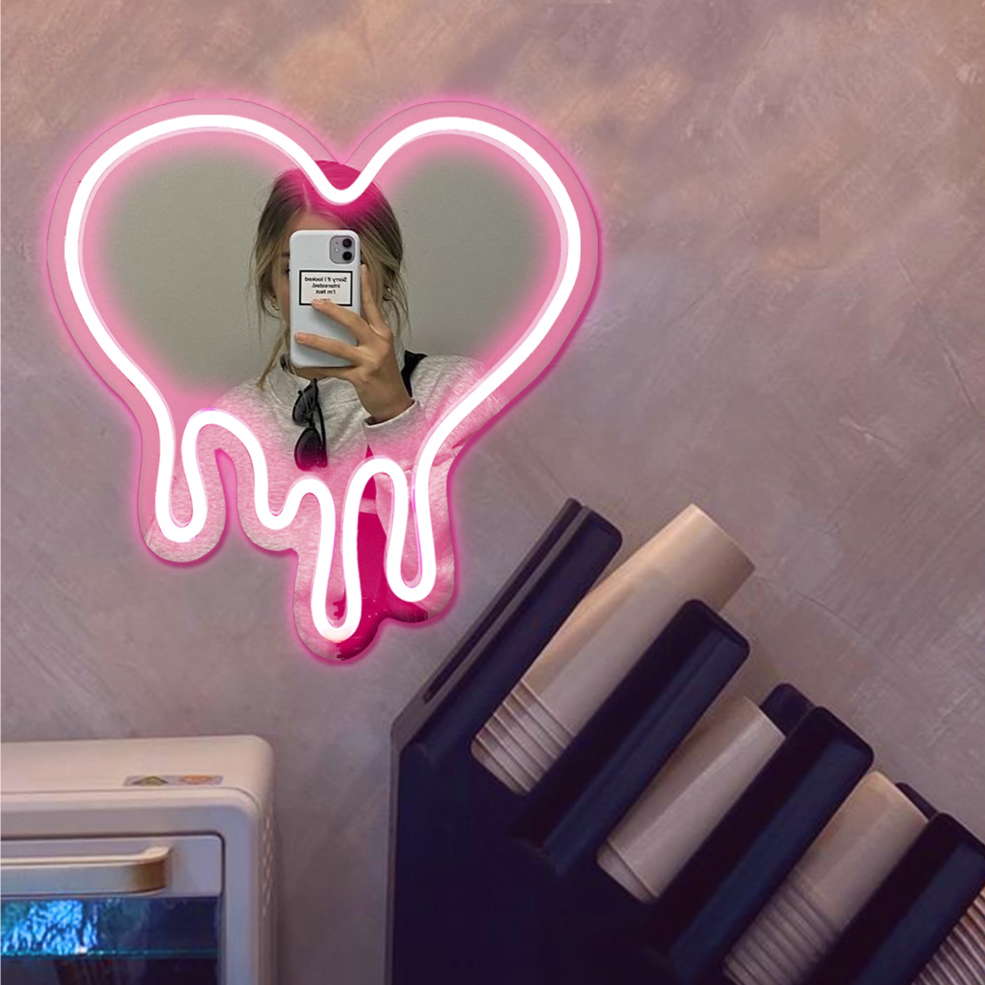 DECANIT Heart Neon Sign designed for wall or tabletop placement in pink.