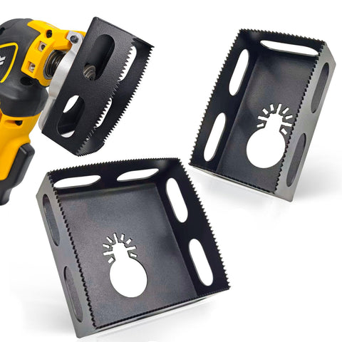 Deceptia upgrade drywall outlet cutter cutting a box opening with clean edges.