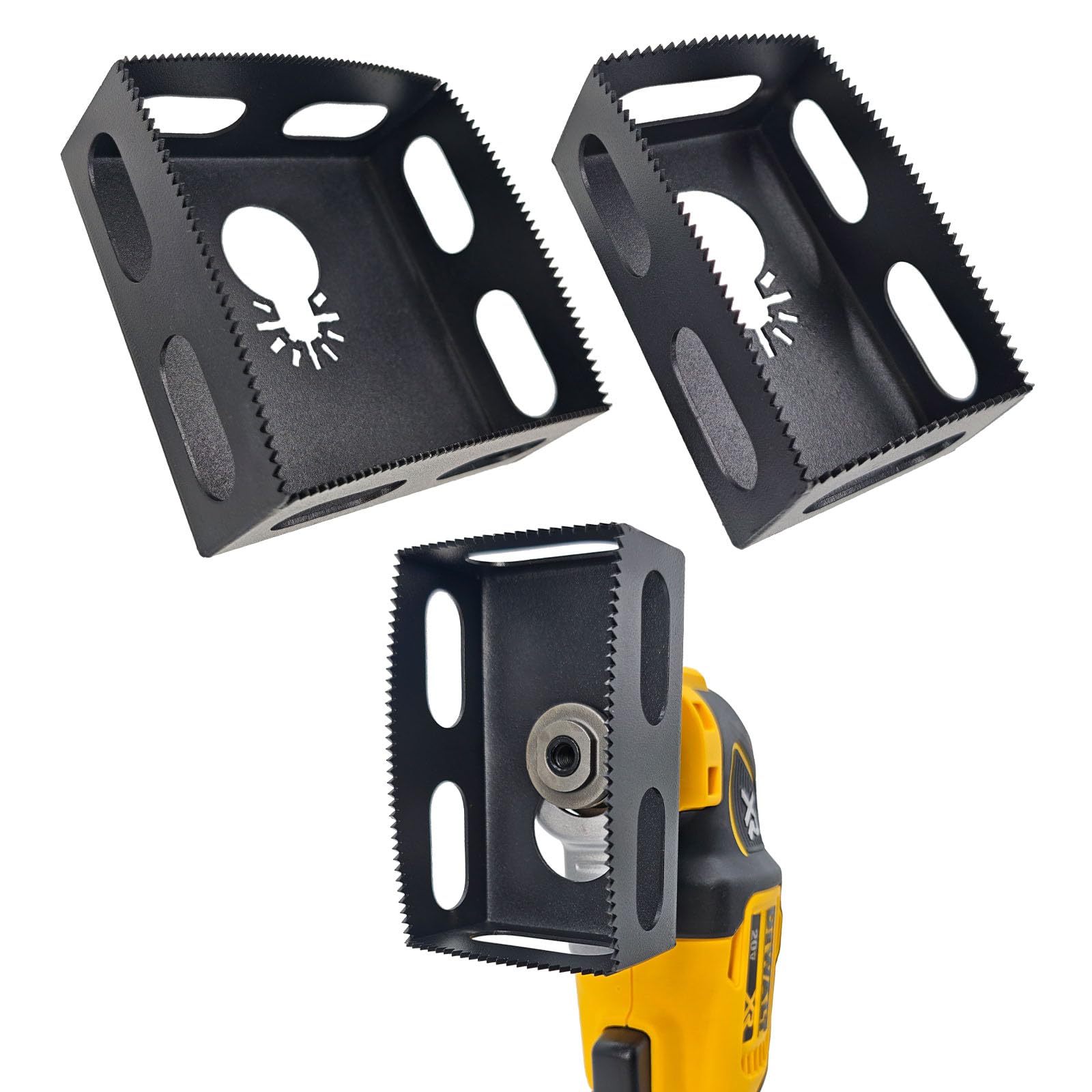 Deceptia upgrade square slot cutter attached to multi-tool for precise drywall box openings