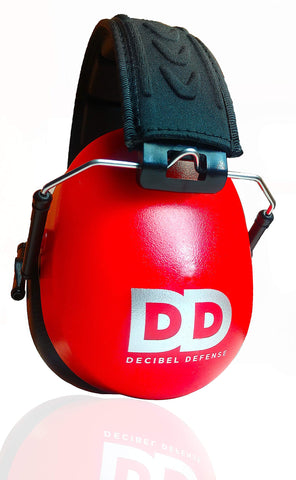 DECIBEL DEFENSE ear muffs with folding headband for compact storage and comfort.