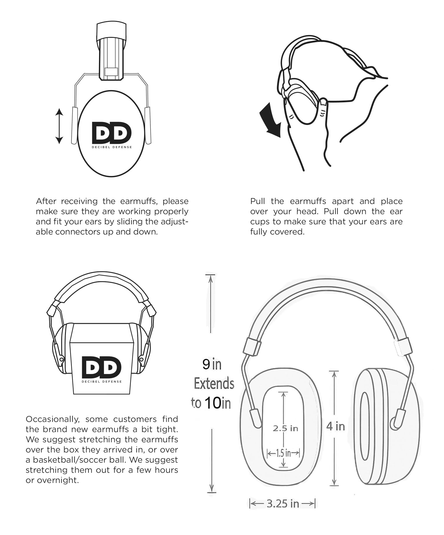 DECIBEL DEFENSE kids ear muffs protect younger ears for ages 4 and up.