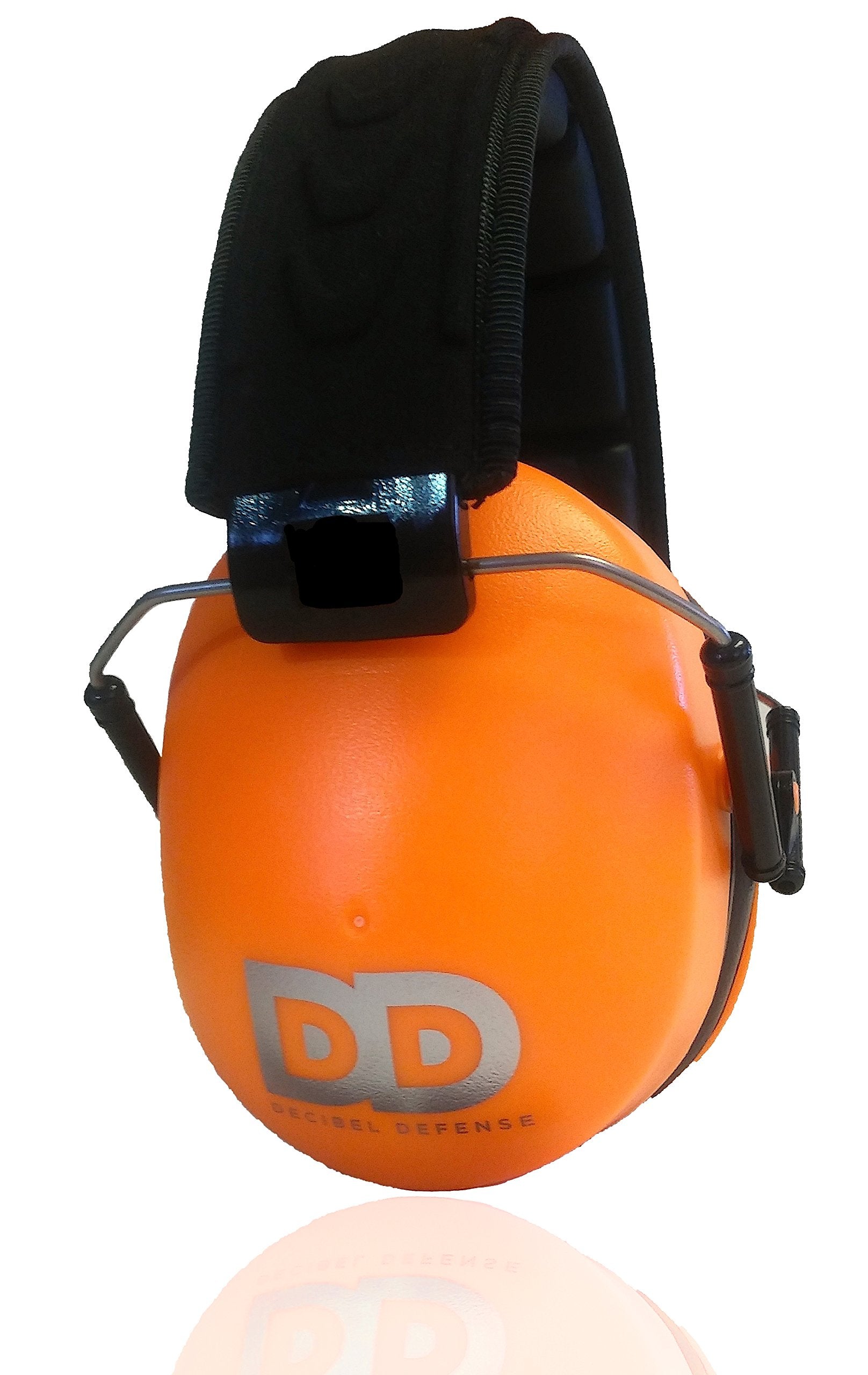 DECIBEL DEFENSE Pro ear muffs folded for compact storage.