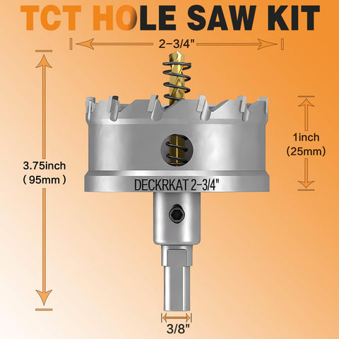 DECKRK spring-loaded pilot drill bit aids debris removal during drilling.