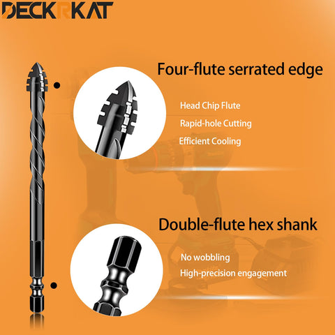 DECKRKAT bit set handles glass with smooth, controlled drilling.