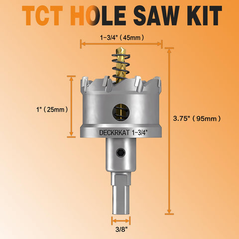DECKRKAT hole saw kit includes hex wrench for secure bit changes