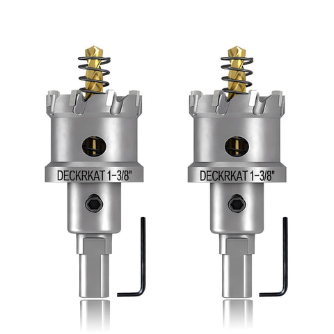 DECKRKAT 2-pack 1-3-8 Inch TCT hole saws for metal cuts.