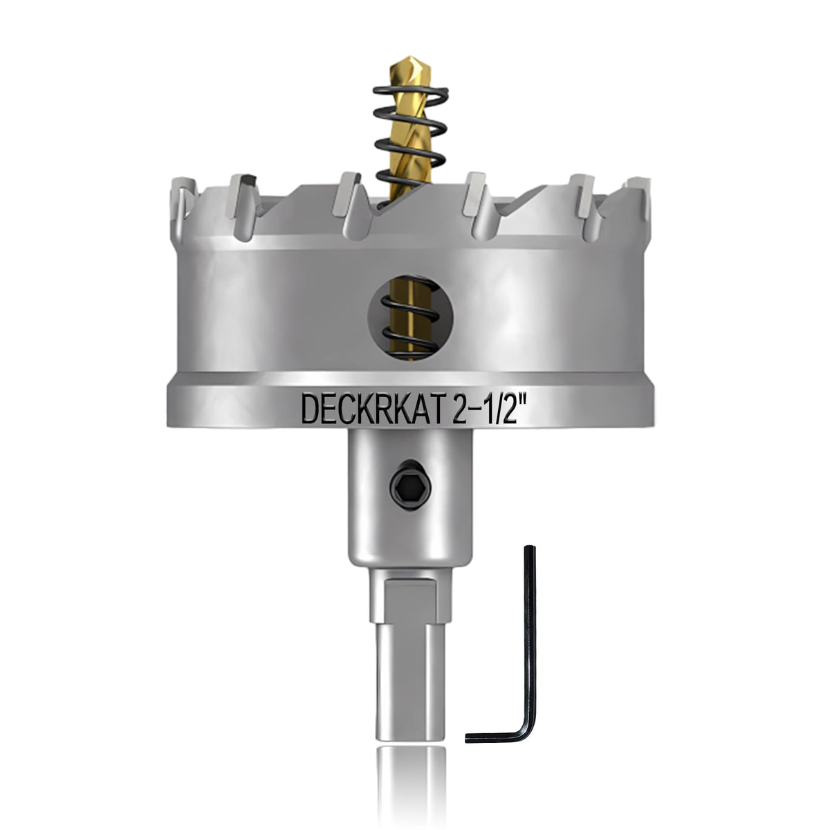 DECKRKAT 65mm TCT hole saw cleanly cuts stainless steel panels.