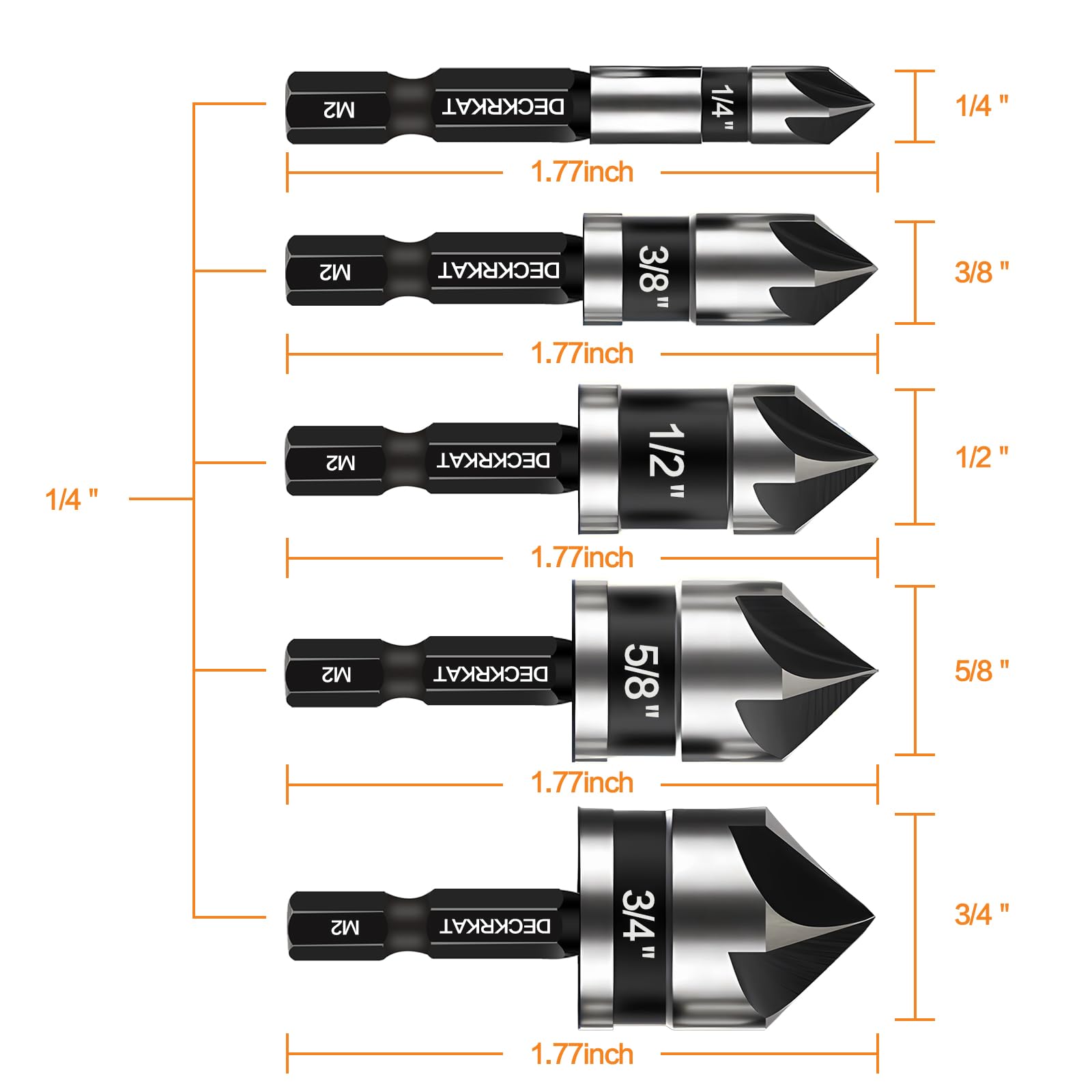 Deckrkcat countersink bit 3/8 inch quick-change for smooth finishes across materials