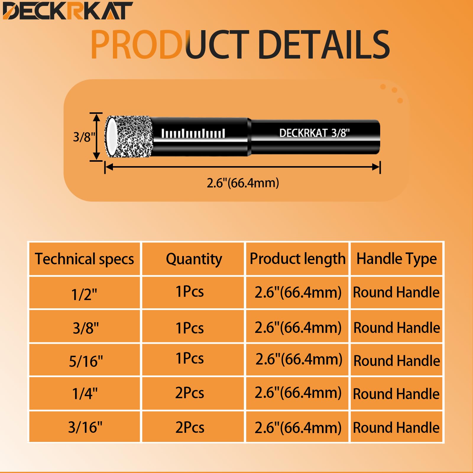 DECKRKAT 3-16 diamond drill bit, second image, built for long life and clean cuts.