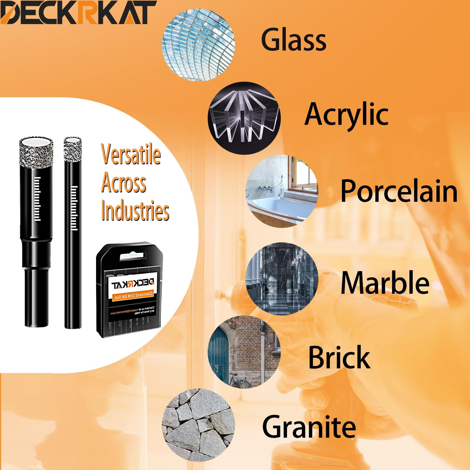 DECKRKAT 5-16 diamond drill bit enables mid-size hole drilling in stone.