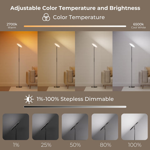 DeckTok torchiere head rotates 350 degrees for flexible illumination.
