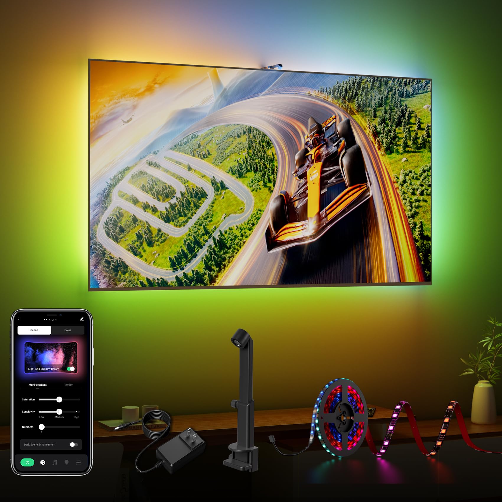 DeckTok RGB LED strip with 60 LEDs provides smooth color gradients behind the display.
