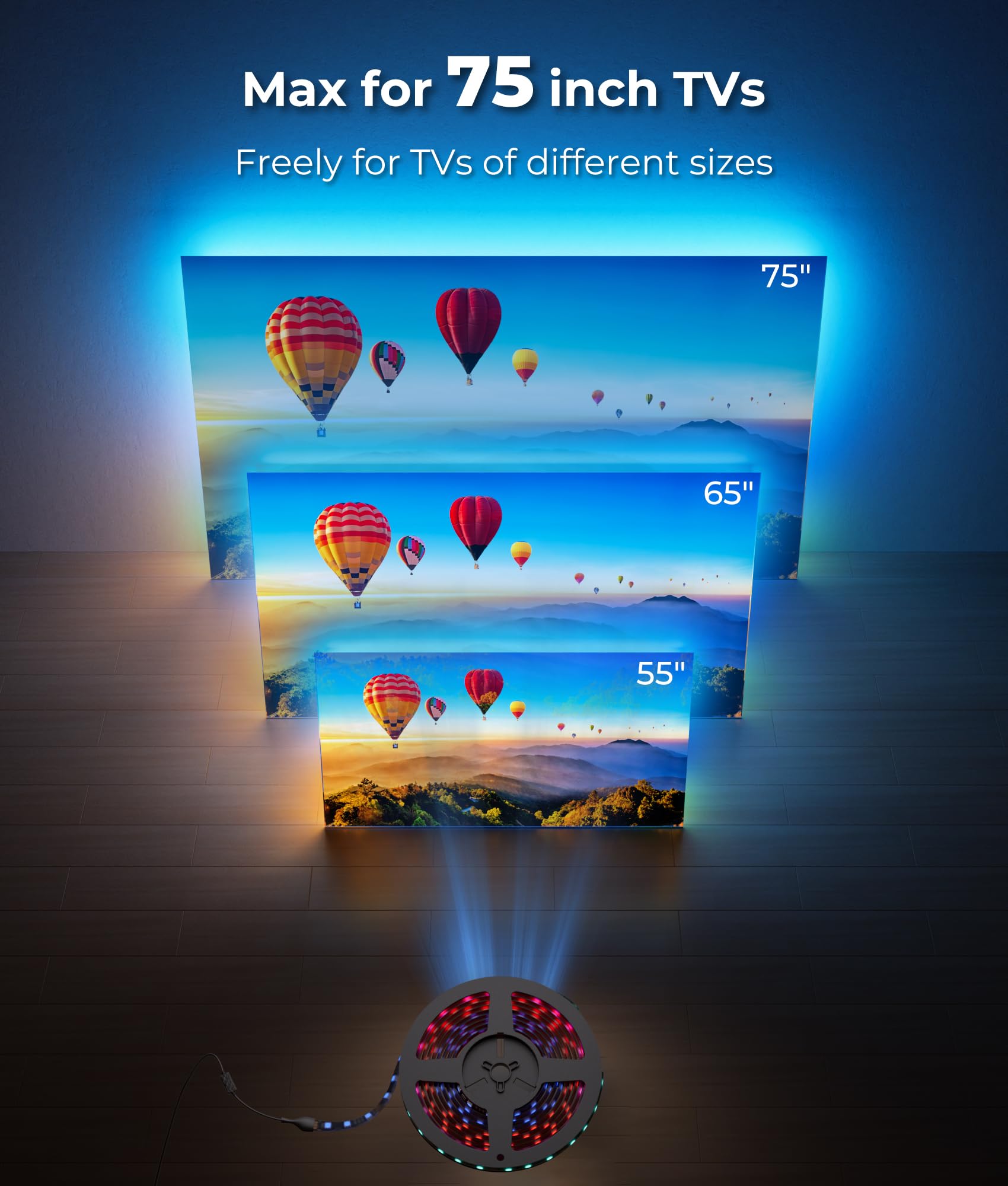 DeckTok ultra-thin TV fit works with 55–75 inch displays.