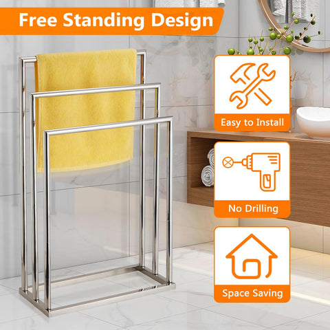 DECLUTTR outdoor poolside towel rack in chrome withstands outdoor use
