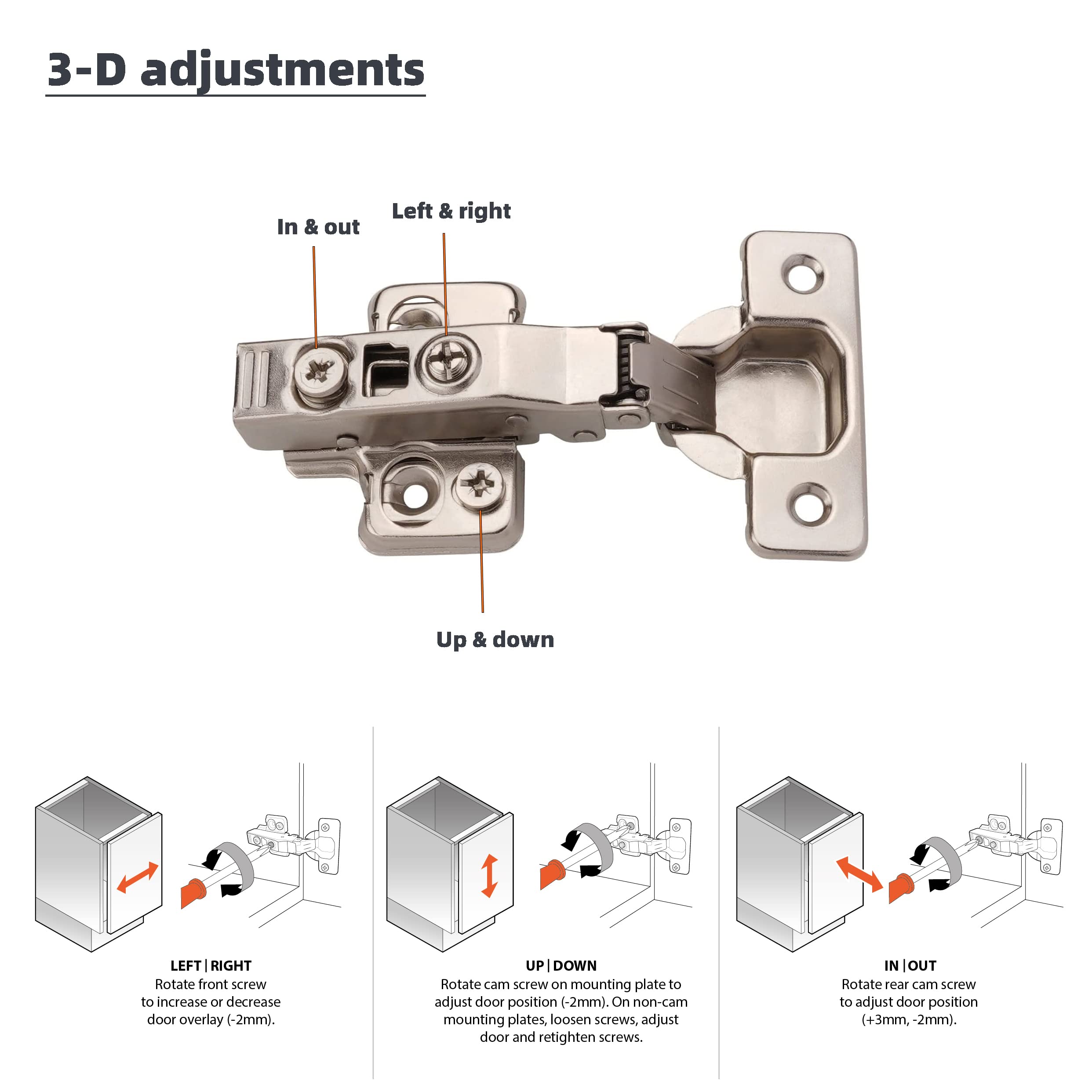 DecoBasics 3-D adjustments help you align doors precisely.