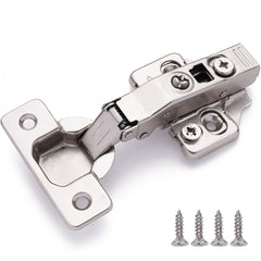 DecoBasics full overlay hinge close-up shows soft close damper for quiet cabinet doors.