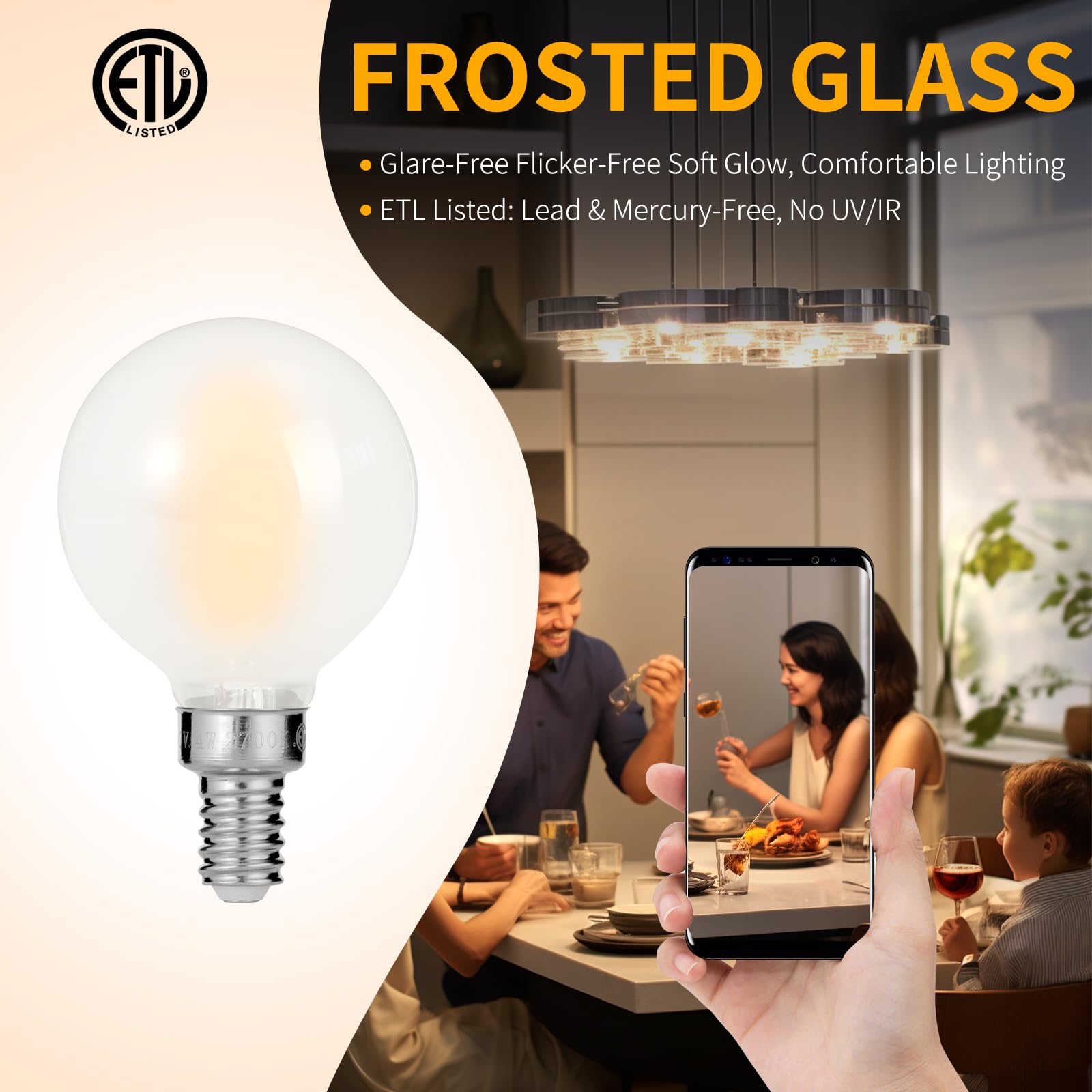 Decoaui 4W dimmable globe bulb for dining areas and mood lighting.