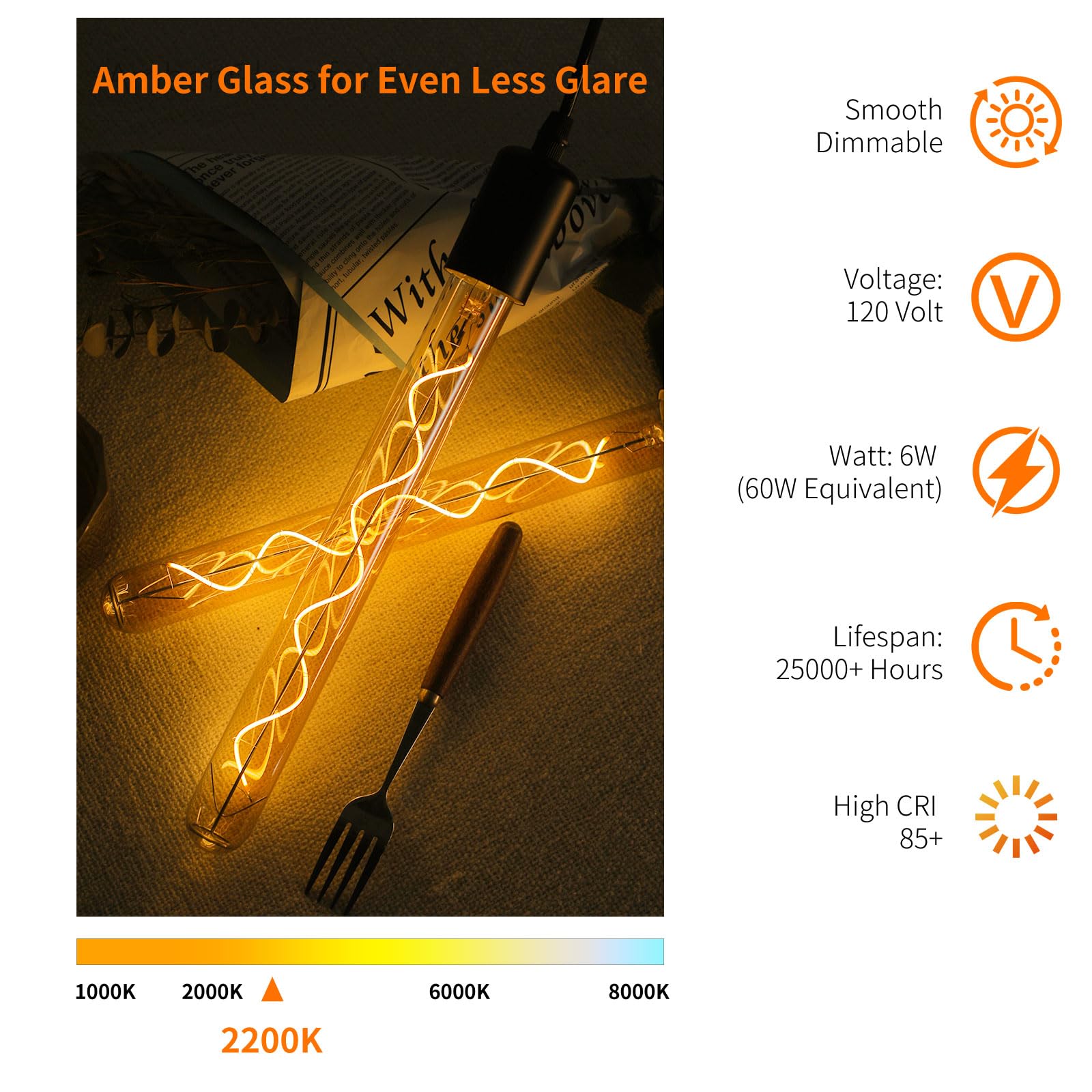 Decoaui dimmable 6W LED Edison bulb with amber glass