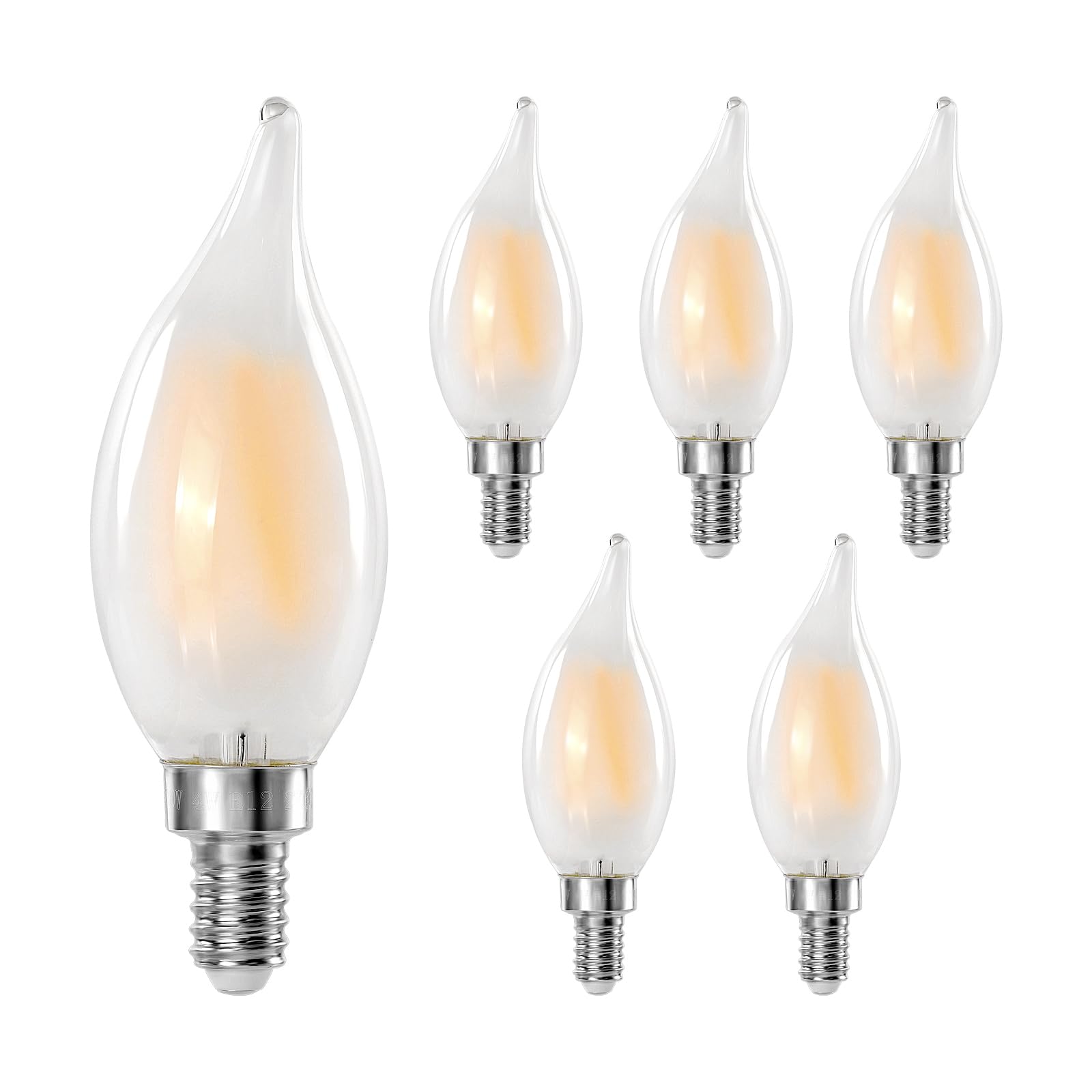 Decoaui E12 frosted flame-shape candelabra bulb for chandeliers with soft glare-free light