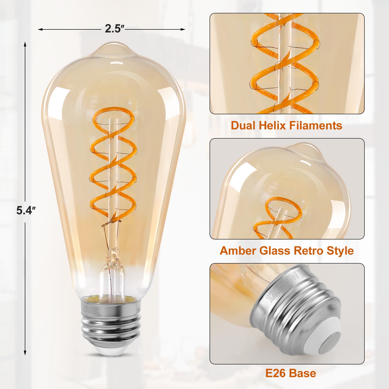 Decoaui ST64 bulb measures 5.4 inches by 2.5 inches