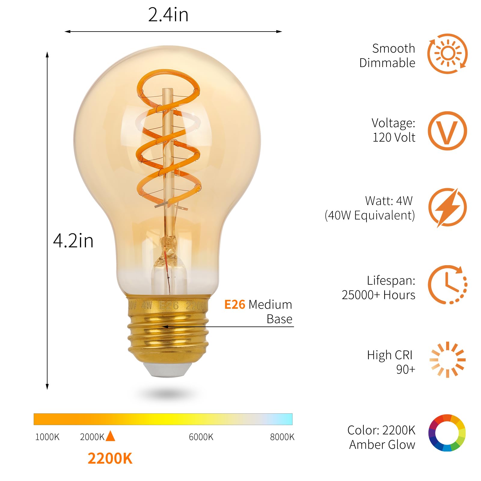 Decoaui A19 bulb with amber glass and dual spirals ideal for decorative fixtures