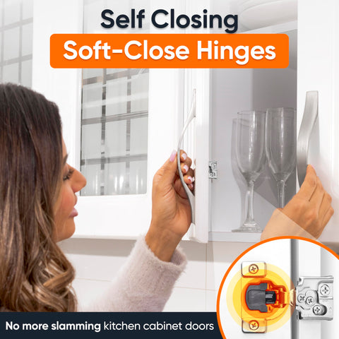 Decobasics concealed hinge graphic highlighting clean, modern cabinet interiors