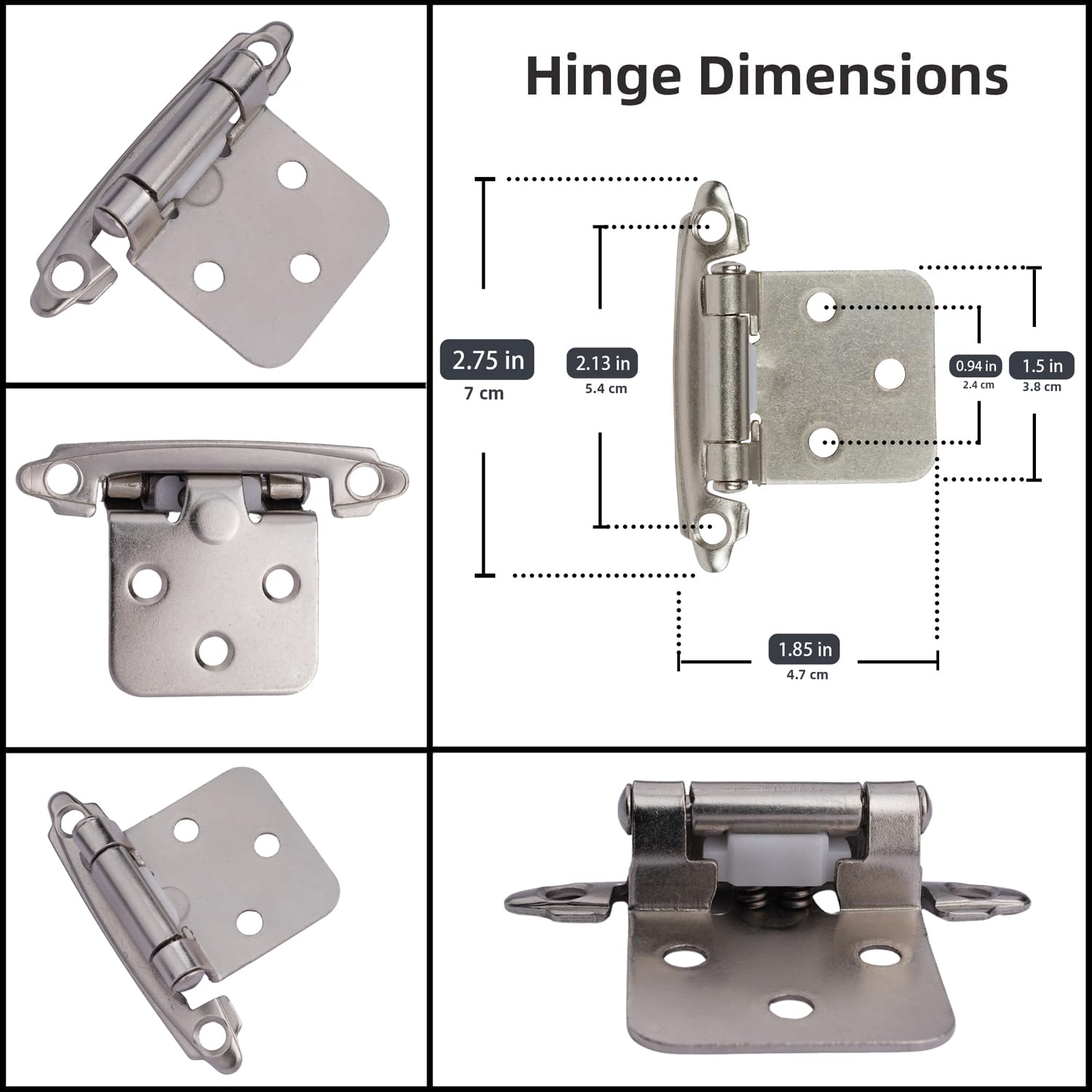 DecoBasics 12-inch overlay hinge shows flexible door alignment