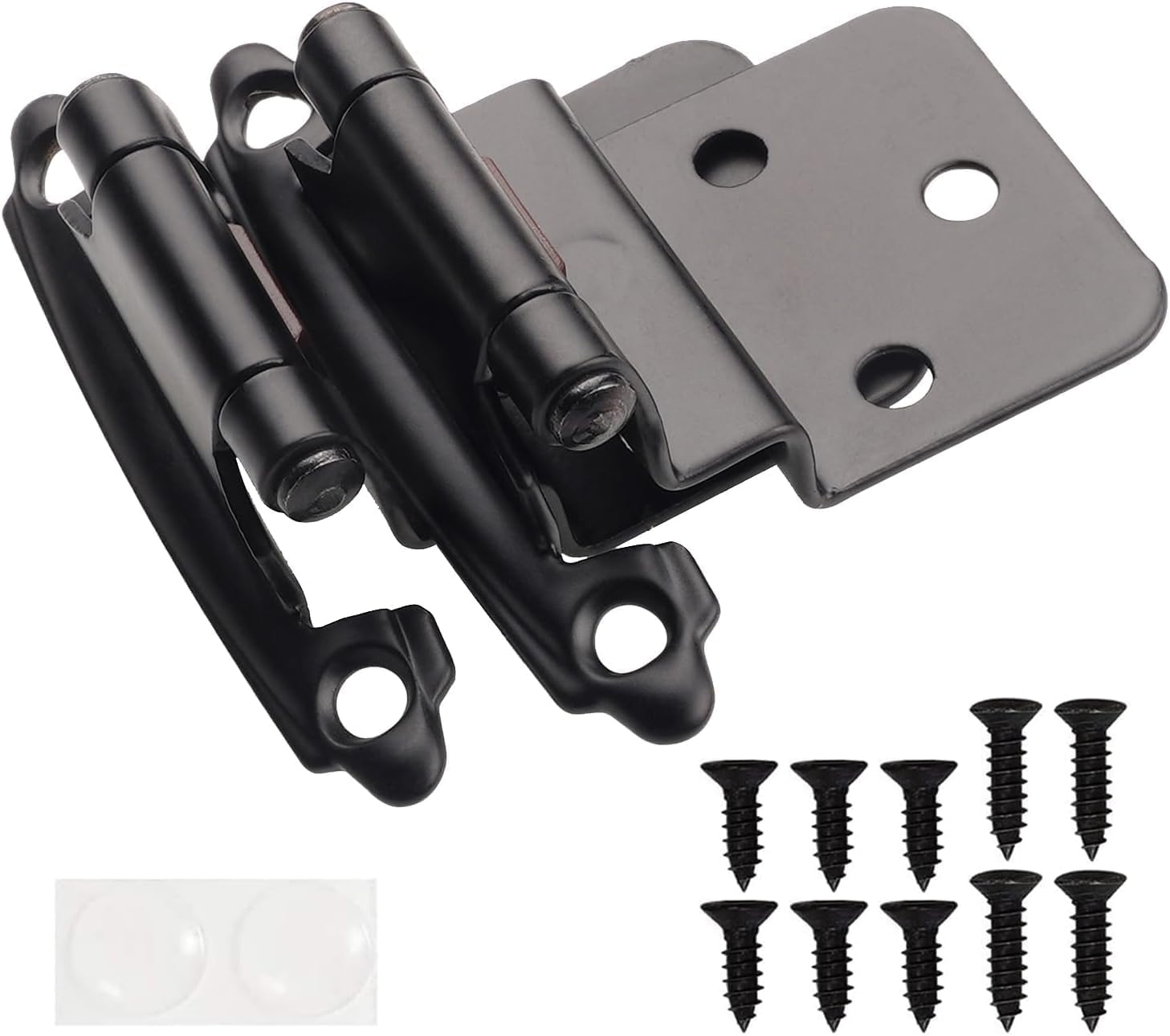 DecoBasics matte black 3/8-inch inset hinges in package ready for cabinet upgrades.